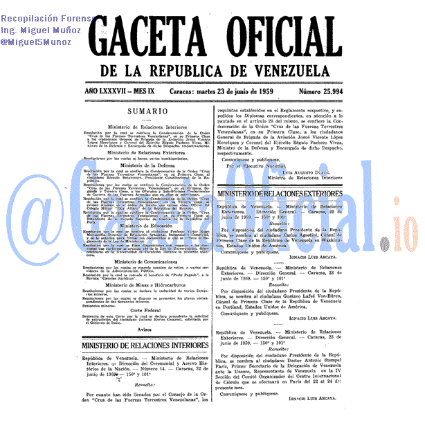 Gaceta Oficial 25994 del 23 Junio 1959