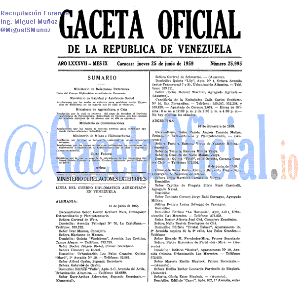 Gaceta Oficial 25995 del 25 Junio 1959