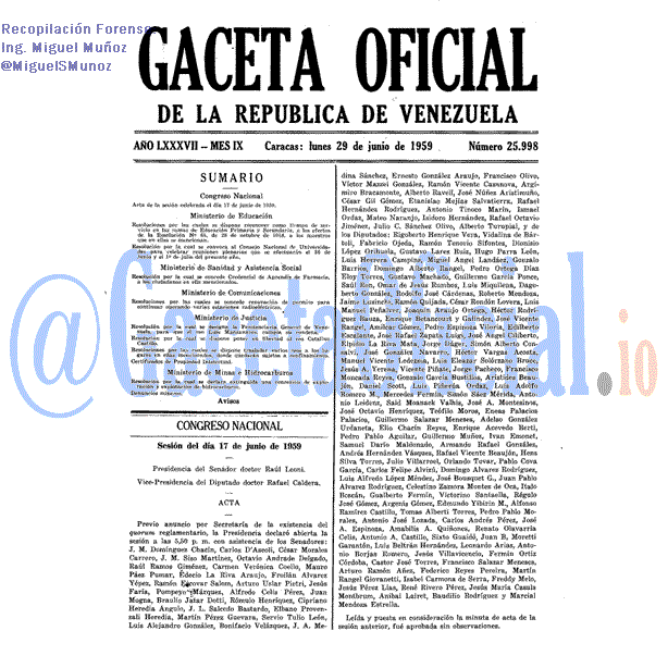 Gaceta Oficial 25998 del 29 Junio 1959