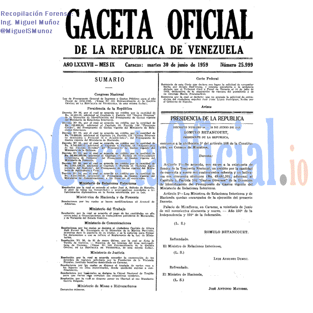 Gaceta Oficial 25999 del 30 Junio 1959