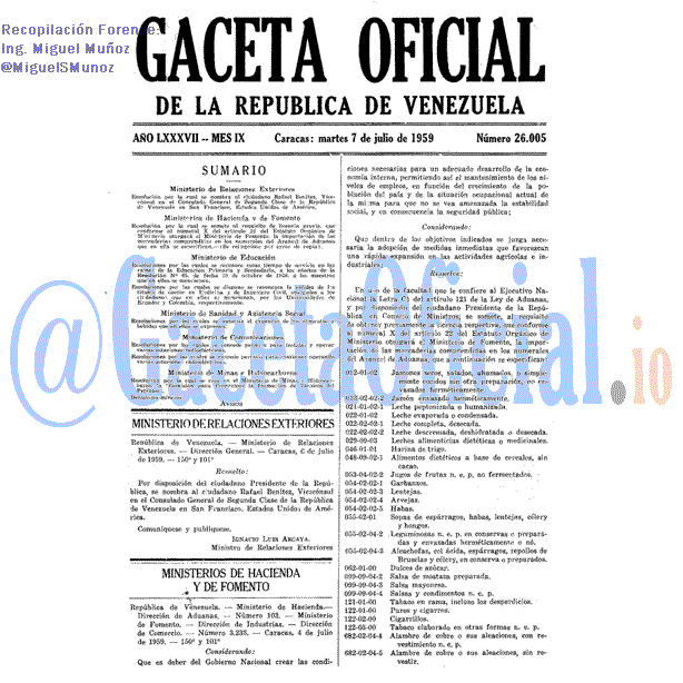 Gaceta Oficial 26005 del 7 Julio 1959