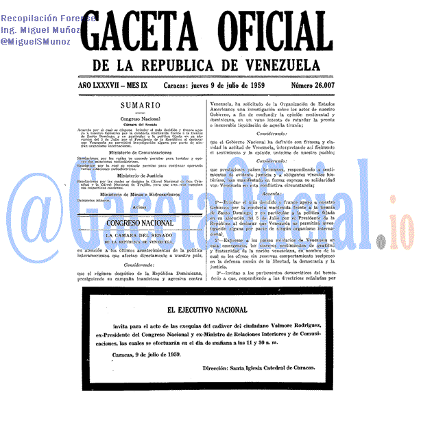 Gaceta Oficial 26007 del 9 Julio 1959