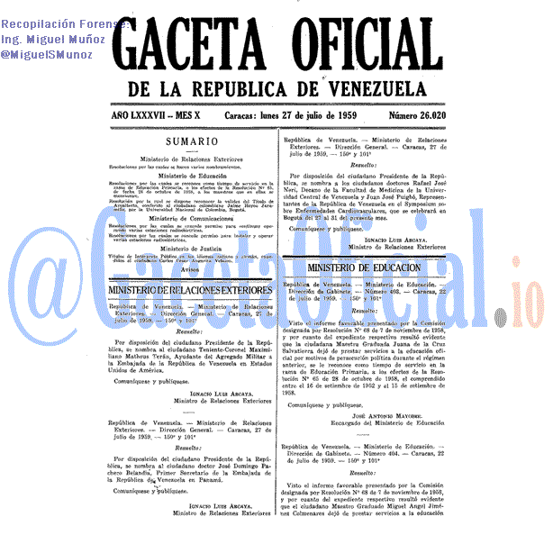 Gaceta Oficial 26020 del 27 Julio 1959
