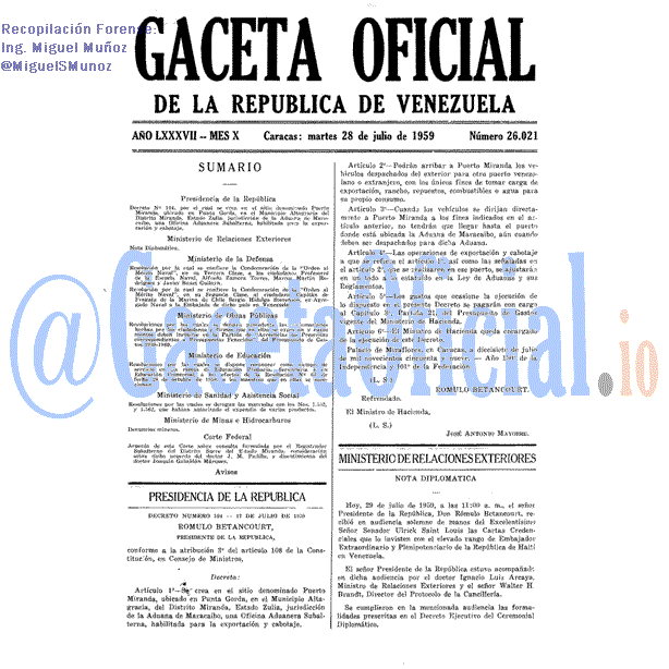Gaceta Oficial 26021 del 28 Julio 1959