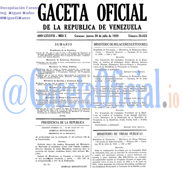 Gaceta Oficial 26023 del 30 Julio 1959