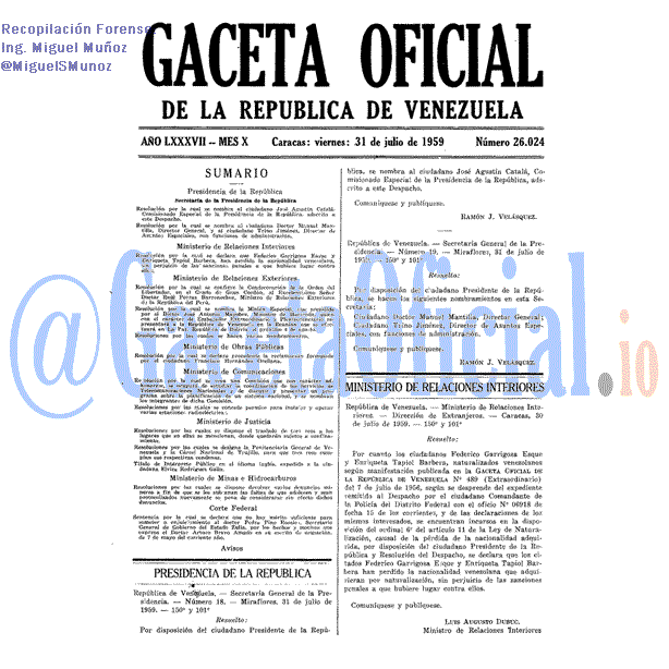 Gaceta Oficial 26024 del 31 Julio 1959