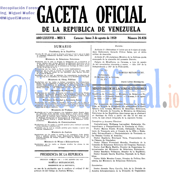 Gaceta Oficial 26026 del 3 Agosto 1959