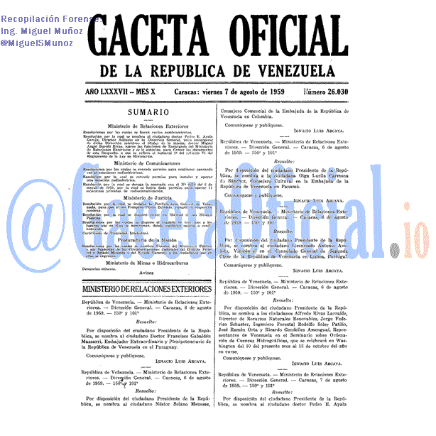 Gaceta Oficial 26030 del 7 Agosto 1959