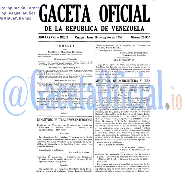 Gaceta Oficial 26032 del 10 Agosto 1959