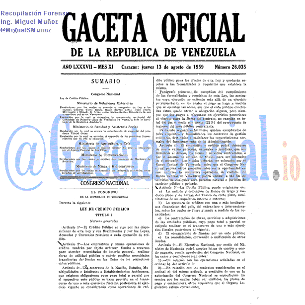 Gaceta Oficial 26035 del 13 Agosto 1959