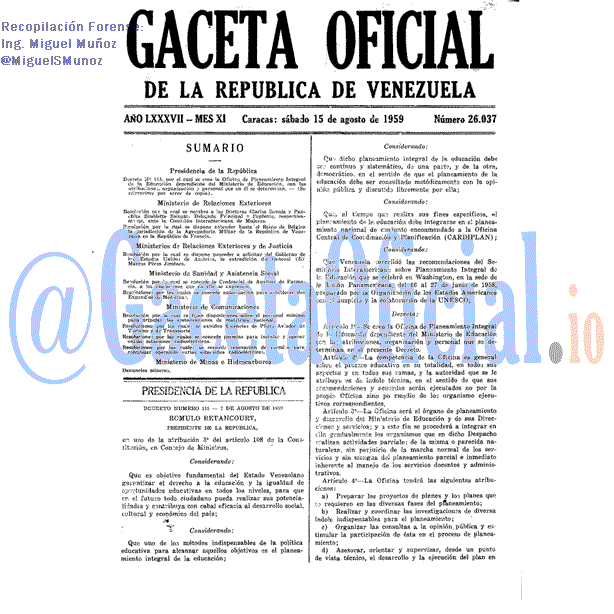 Gaceta Oficial 26037 del 15 Agosto 1959