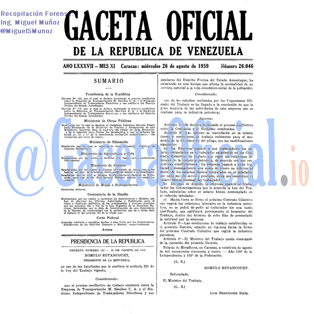 Gaceta Oficial 26046 del 26 Agosto 1959