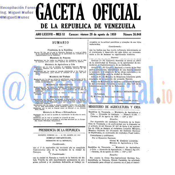 Gaceta Oficial 26048 del 28 Agosto 1959