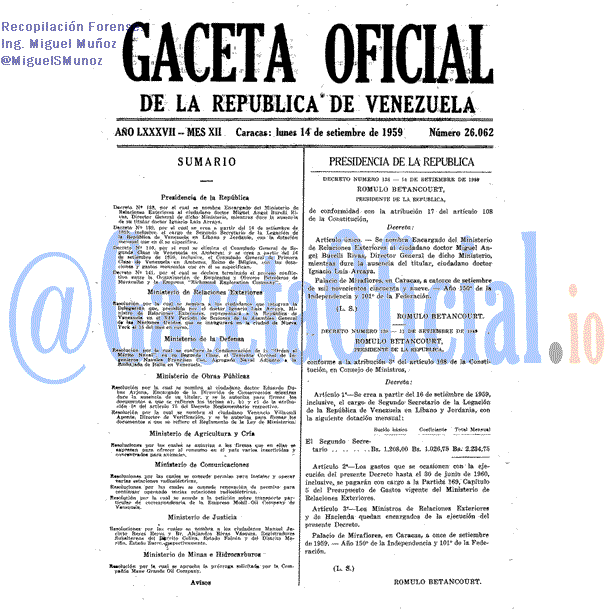 Gaceta Oficial 26062 del 14 Septiembre 1959
