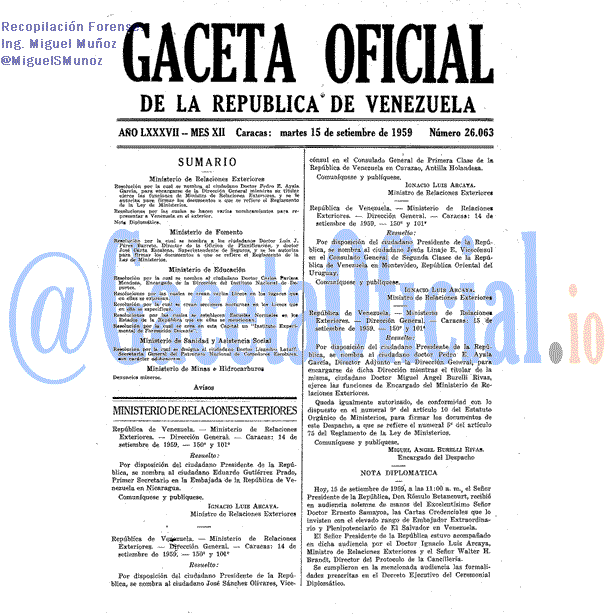 Gaceta Oficial 26063 del 15 Septiembre 1959