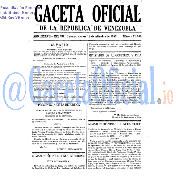 Gaceta Oficial 26066 del 18 Septiembre 1959