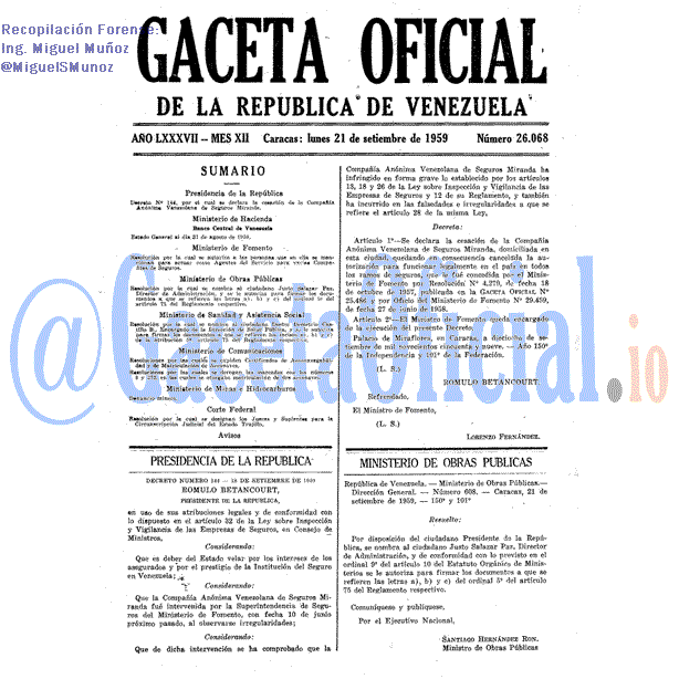 Gaceta Oficial 26068 del 21 Septiembre 1959