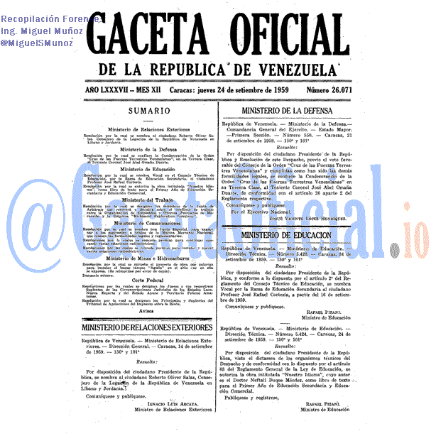Gaceta Oficial 26071 del 24 Septiembre 1959