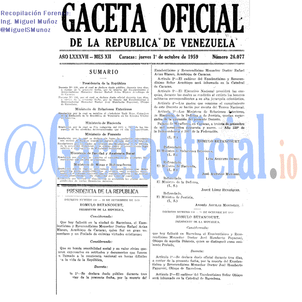 Gaceta Oficial 26077 del 1 Octubre 1959