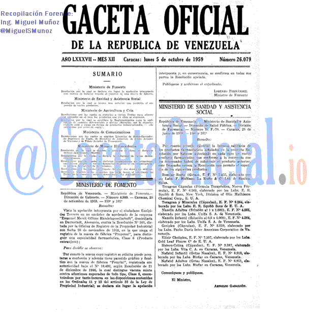 Gaceta Oficial 26079 del 5 Octubre 1959