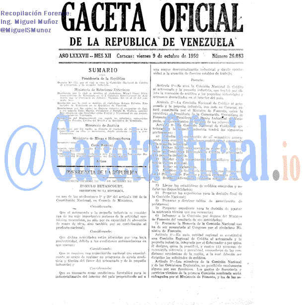 Gaceta Oficial 26083 del 9 Octubre 1959