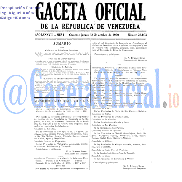Gaceta Oficial 26093 del 22 Octubre 1959