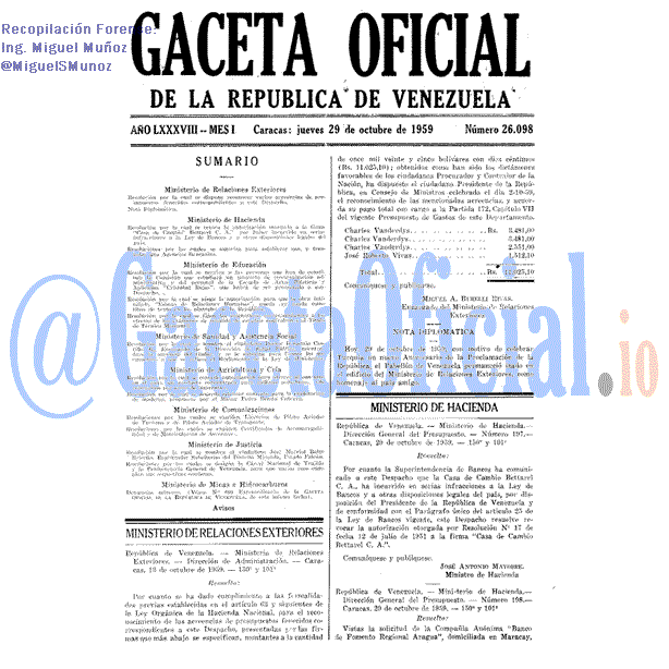 Gaceta Oficial 26098 del 29 Octubre 1959