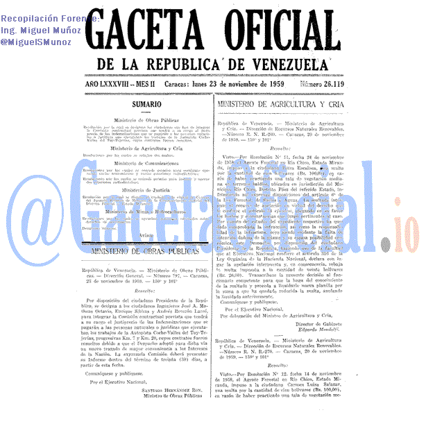 Gaceta Oficial 26119 del 23 Noviembre 1959