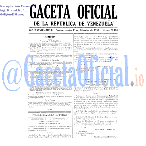 Gaceta Oficial 26126 del 1 Diciembre 1959