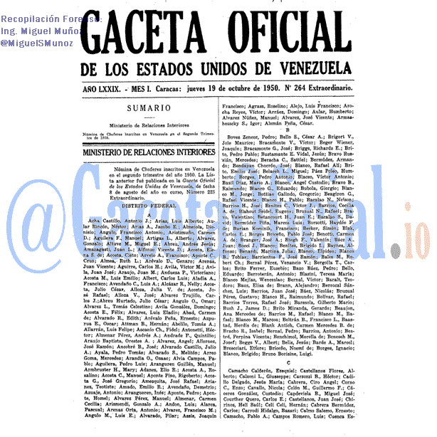 Gaceta Oficial 264 del 19 Octubre 1950