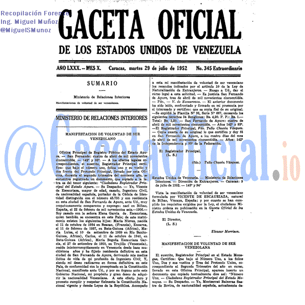 Gaceta Oficial 345 del 29 Julio 1952