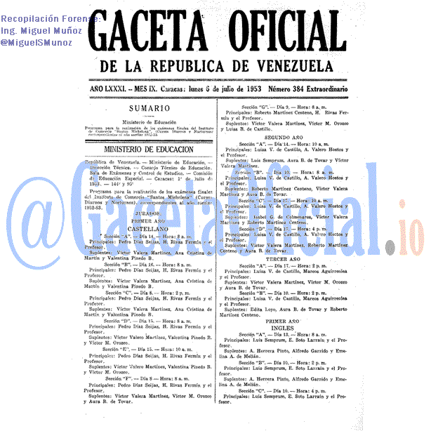 Gaceta Oficial 384 del 6 Julio 1953