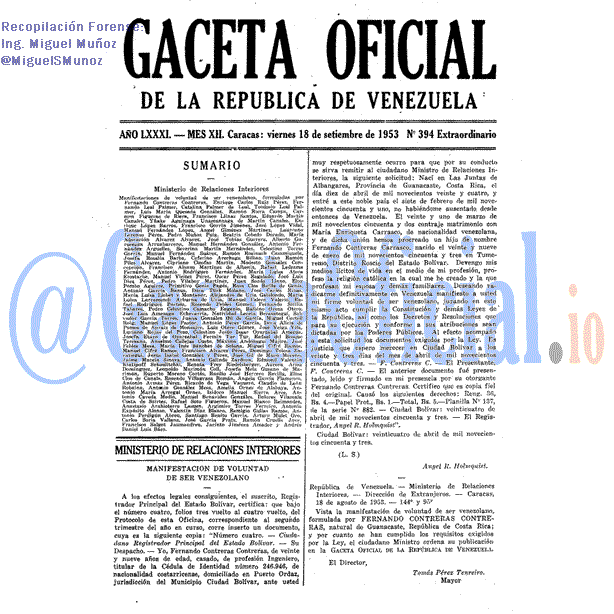Gaceta Oficial 394 del 18 Septiembre 1953