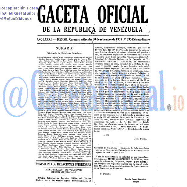 Gaceta Oficial 395 del 30 Septiembre 1953
