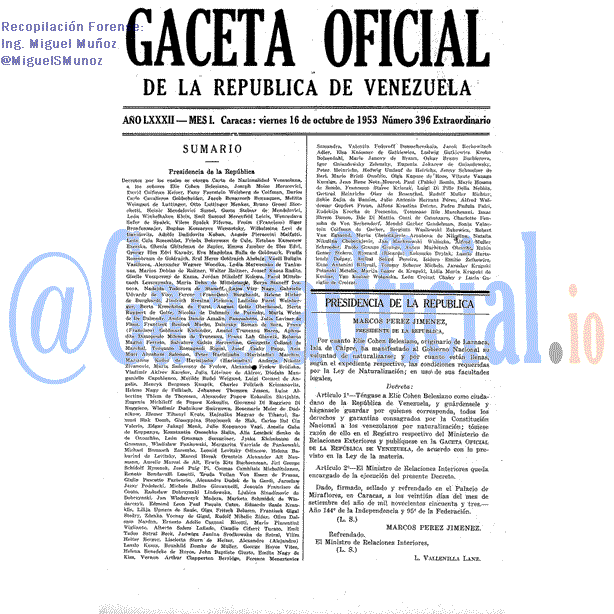 Gaceta Oficial 396 del 16 Octubre 1953