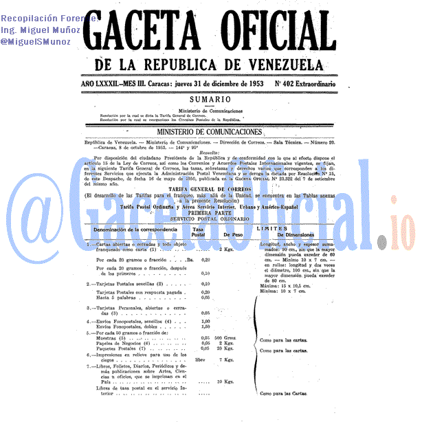 Gaceta Oficial 402 del 31 Diciembre 1953