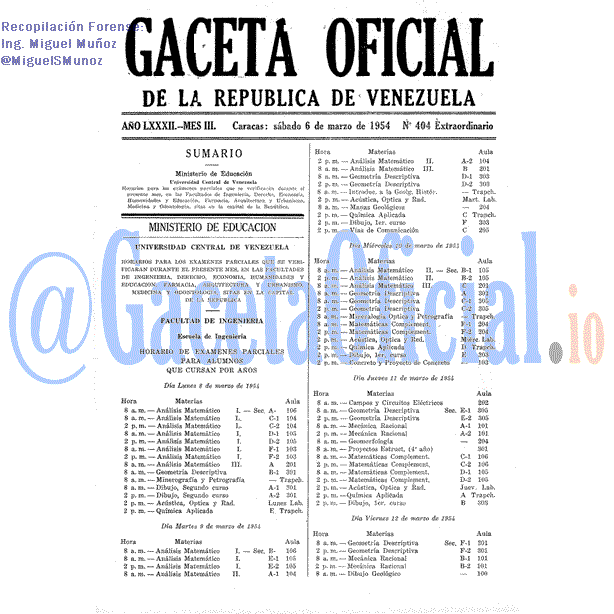 Gaceta Oficial 404 del 6 Marzo 1954