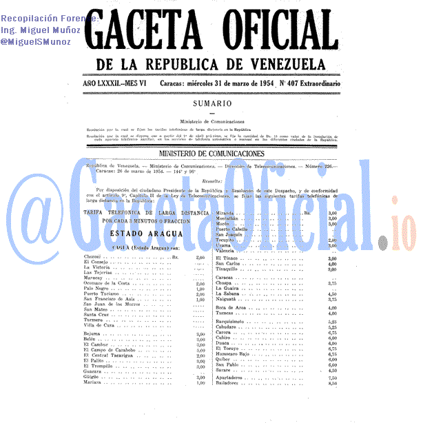 Gaceta Oficial 407 del 31 Marzo 1954