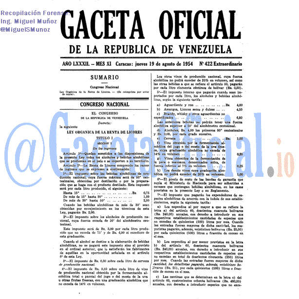 Gaceta Oficial 422 del 19 Agosto 1954