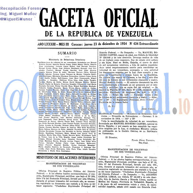 Gaceta Oficial 434 del 23 Diciembre 1954