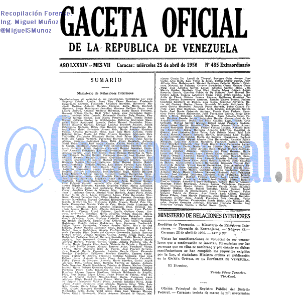 Gaceta Oficial 485 del 25 Abril 1956