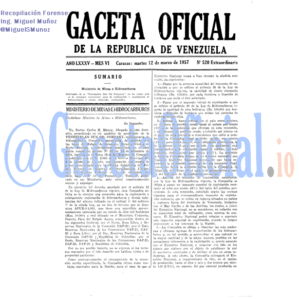Gaceta Oficial 520 del 12 Marzo 1957