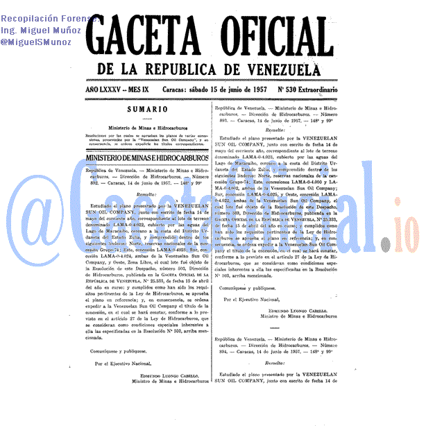 Gaceta Oficial 530 del 15 Junio 1957