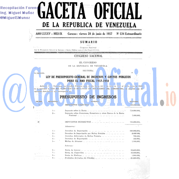 Gaceta Oficial 534 del 28 Junio 1957