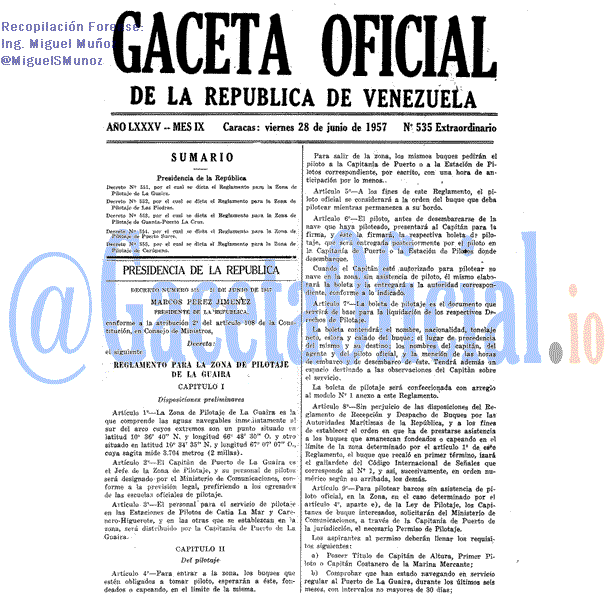 Gaceta Oficial 535 del 28 Junio 1957