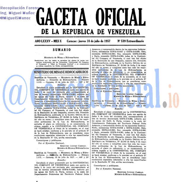 Gaceta Oficial 539 del 18 Julio 1957