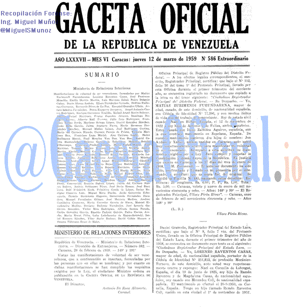 Gaceta Oficial 586 del 12 Marzo 1959