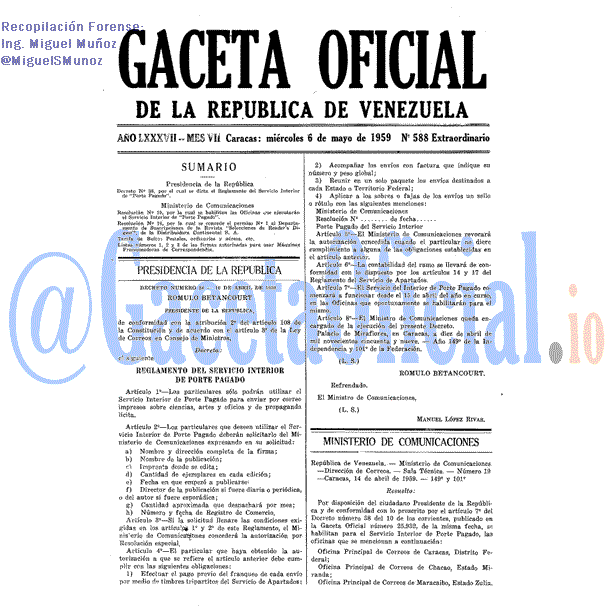Gaceta Oficial 588 del 6 Mayo 1959