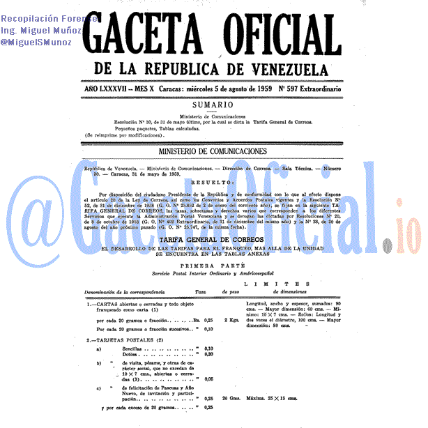 Gaceta Oficial 597 del 5 Agosto 1959