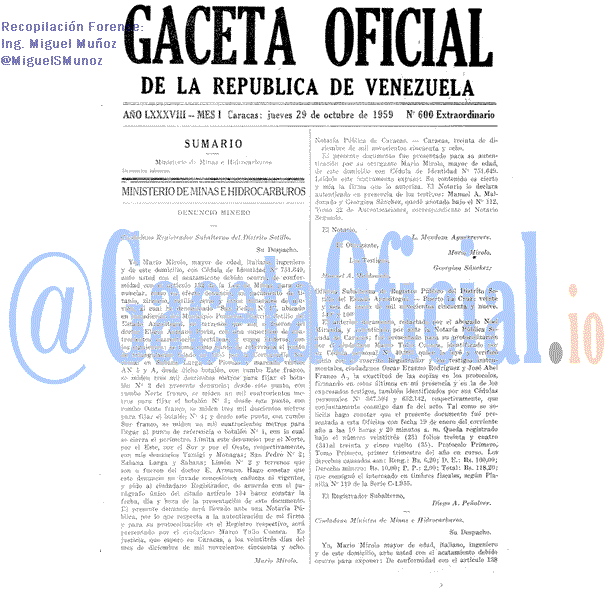 Gaceta Oficial 600 del 29 Octubre 1959